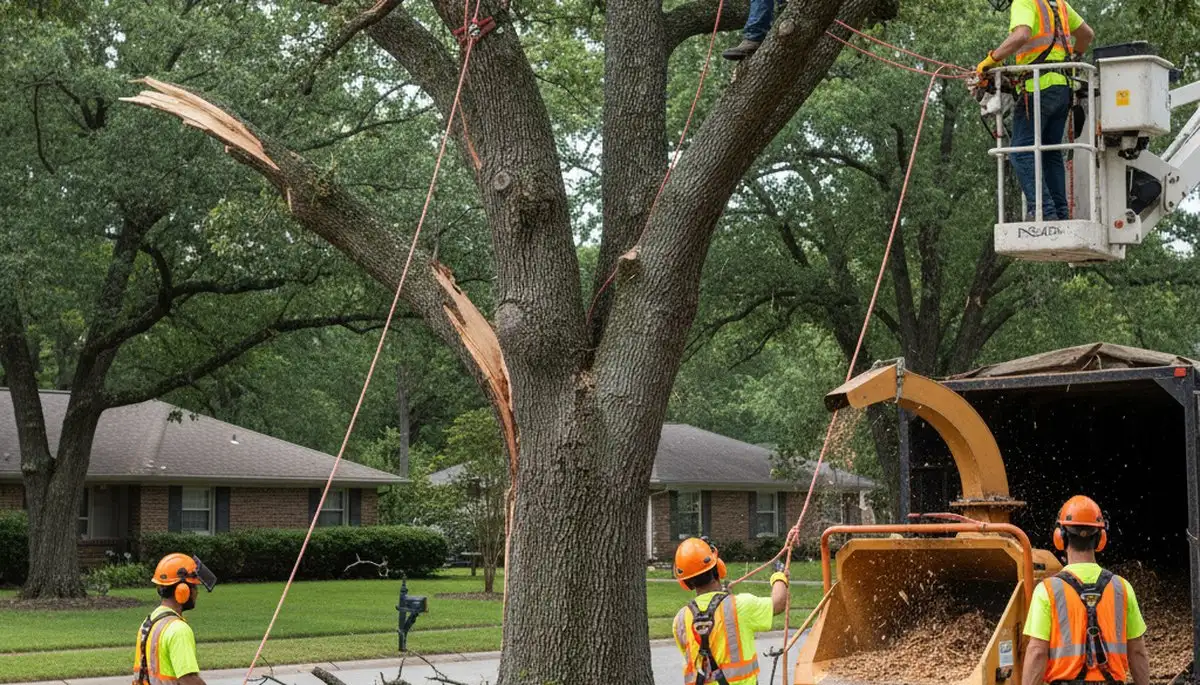 Emergency tree crew removing a fallen tree after storm damage in Staten Island, NY