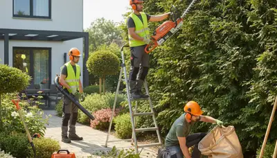 Staten Island, NY tree service crew trimming trees for landscaping maintenance