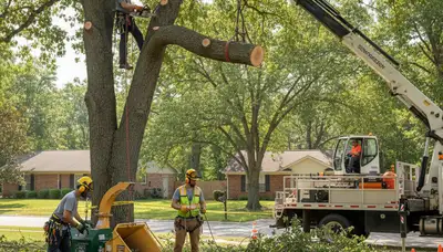 Staten Island, NY tree removal crew safely removes a hazardous tree from a residential property