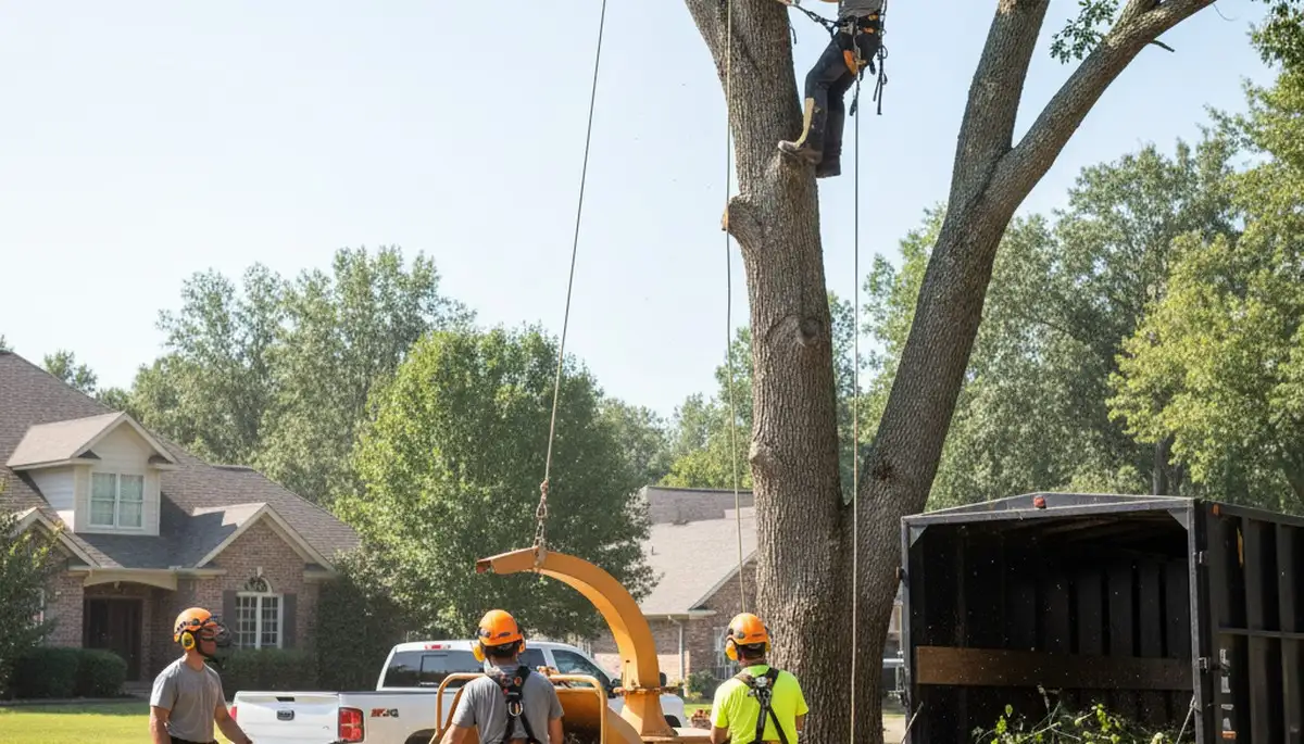 Staten Island, NY tree service crew removing a hazardous tree from a residential property