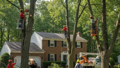 Tree service crew trimming trees in Staten Island, NY for safe, professional property care