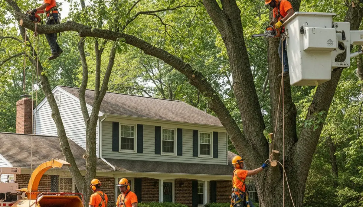 Tree service crew in Staten Island, NY handling tree trimming and removal for a local property