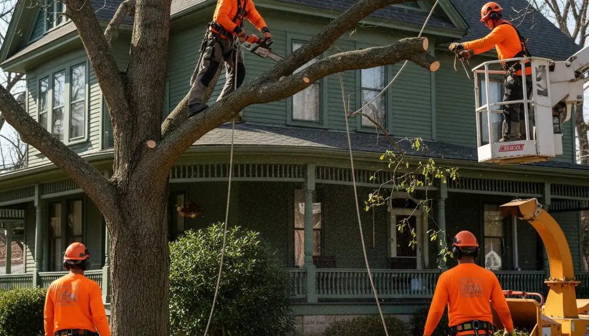 Tree service crew in Staten Island, NY trimming and removing trees for safe property care