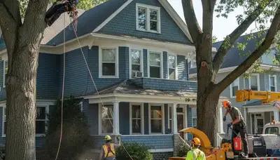Tree service crew trimming a tree in Staten Island, NY