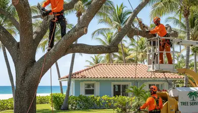 Tree service crew trimming tree in Staten Island, NY