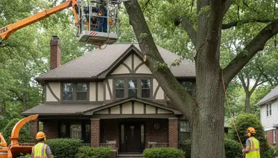 Tree service crew trimming trees in Staten Island, NY for safe, professional property care