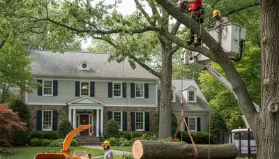 Tree service crew trimming and removing trees in Staten Island, NY