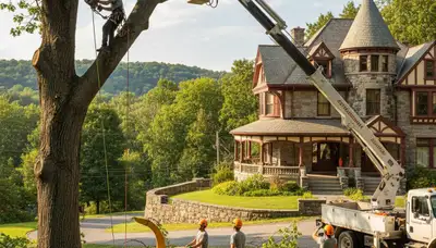 Tree service crew trimming and removing trees in Staten Island, NY