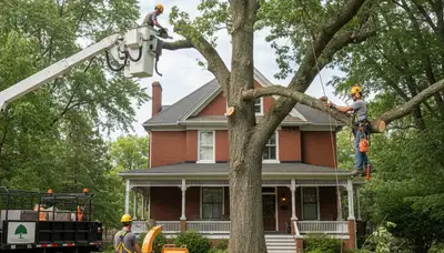 Tree service crew trimming trees in Staten Island, NY for safe, professional property care