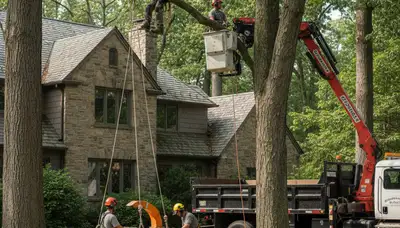 Tree service crew trimming trees in Staten Island, NY for safe, professional property care