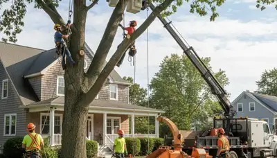 Tree service crew trimming and removing trees in Staten Island, NY
