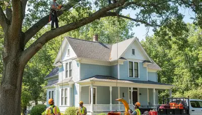Tree service crew pruning a tree in Staten Island, NY for safe, professional property care
