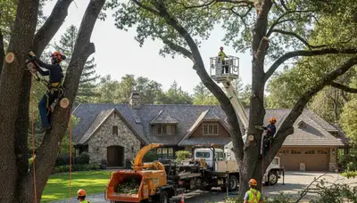 Tree service crew trimming and removing trees in Staten Island, NY